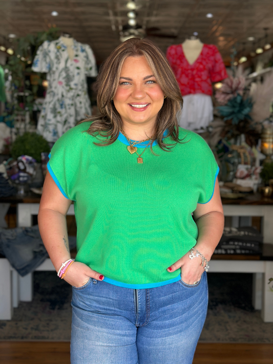 Green + Aqua Knit Top