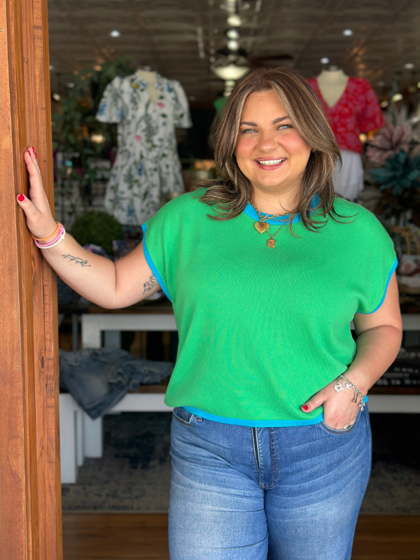 Green + Aqua Knit Top
