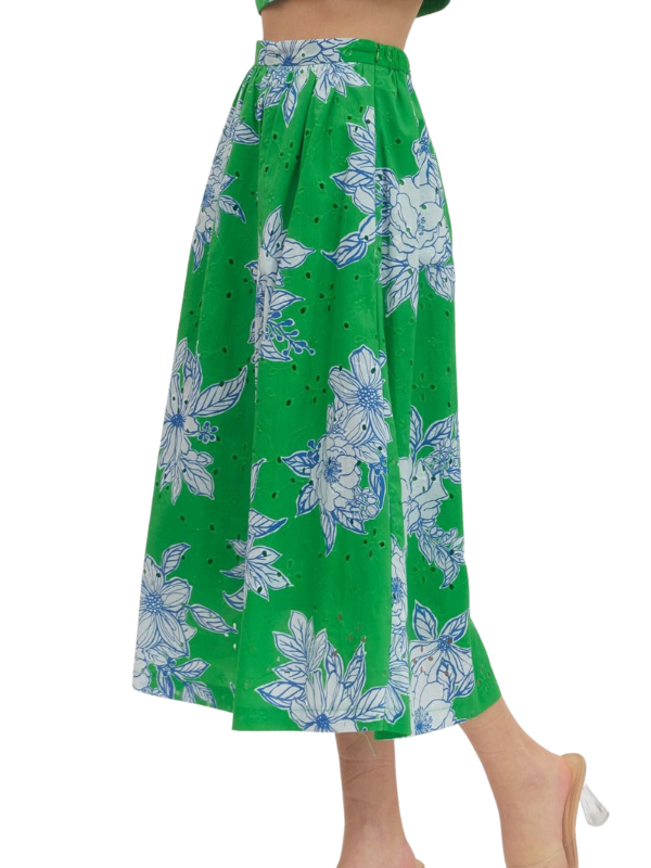 Green floral skirt on a white background
