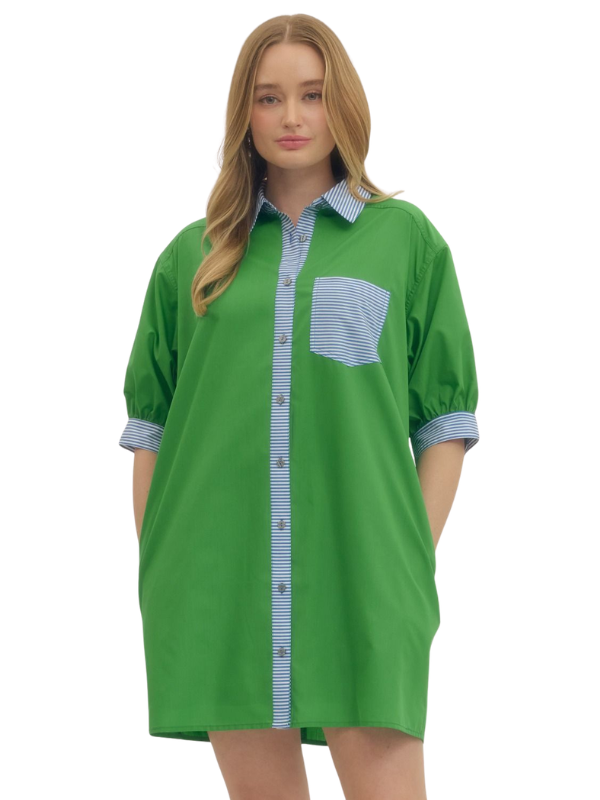 Green shirt with a pocket on a white background