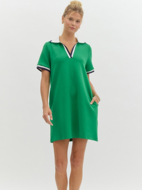 Green Collared T-Shirt Dress