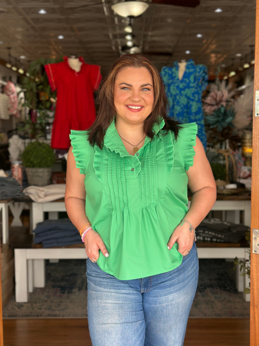 Green Frill Collar Sleeveless Top