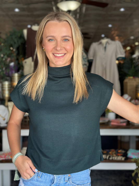 Green Mock Neck Pullover Top