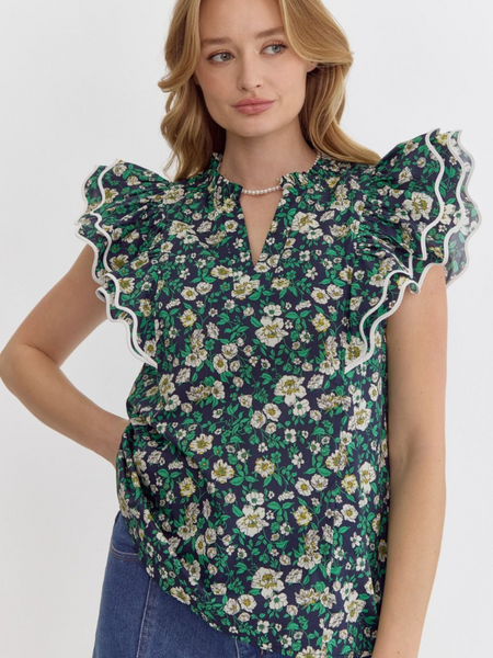 Green Print Sleeveless Top - Themasonboutique