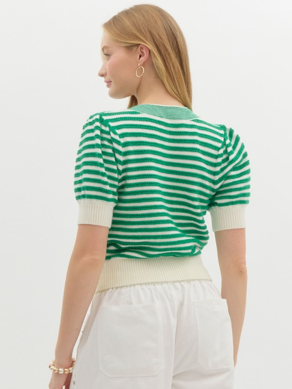 Green Striped Bow Cardigan Top