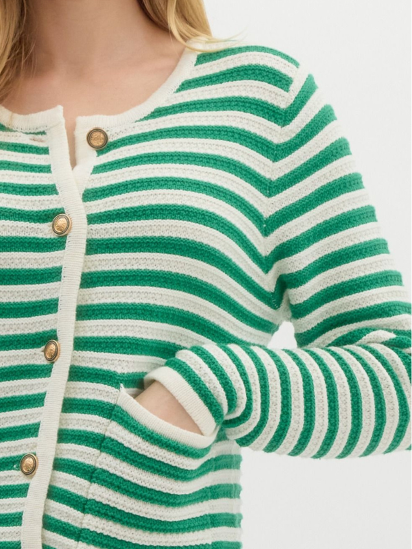 Green & White Striped Cardigan