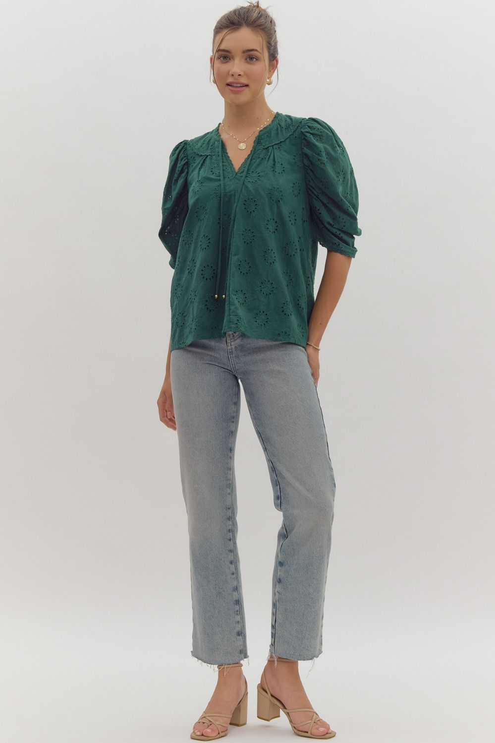 Hunter Green Eyelet Top - Themasonboutique