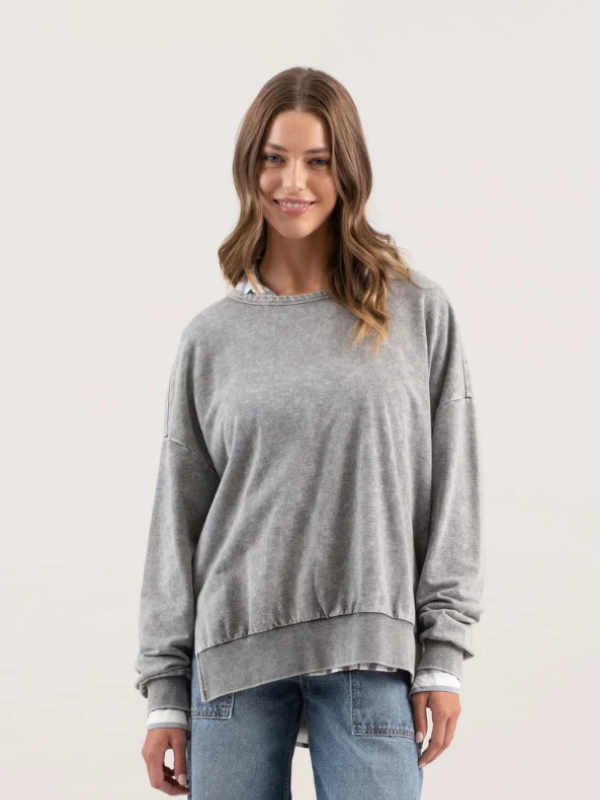 Grey Acid Wash Crewneck Sweatshirt