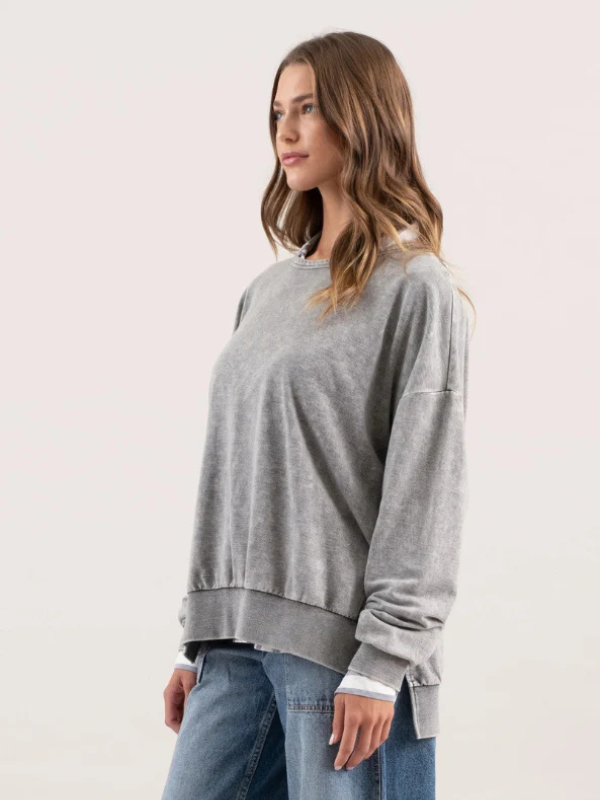 Grey Acid Wash Crewneck Sweatshirt