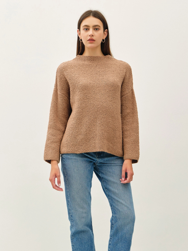 Hazelnut Fuzzy Mock Neck Sweater