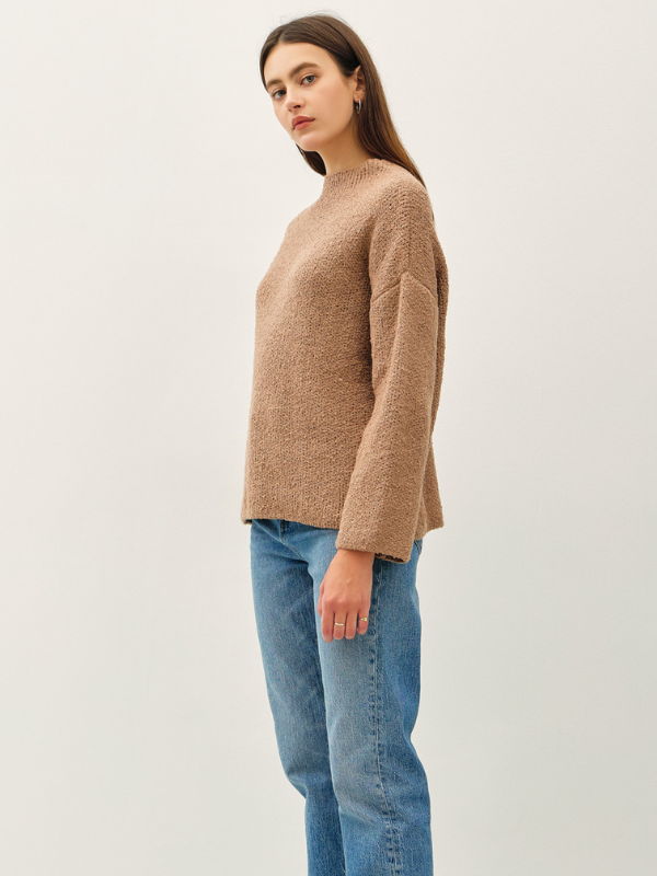 Hazelnut Fuzzy Mock Neck Sweater