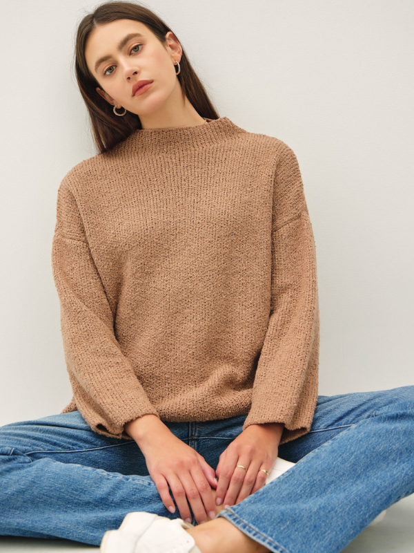 Hazelnut Fuzzy Mock Neck Sweater