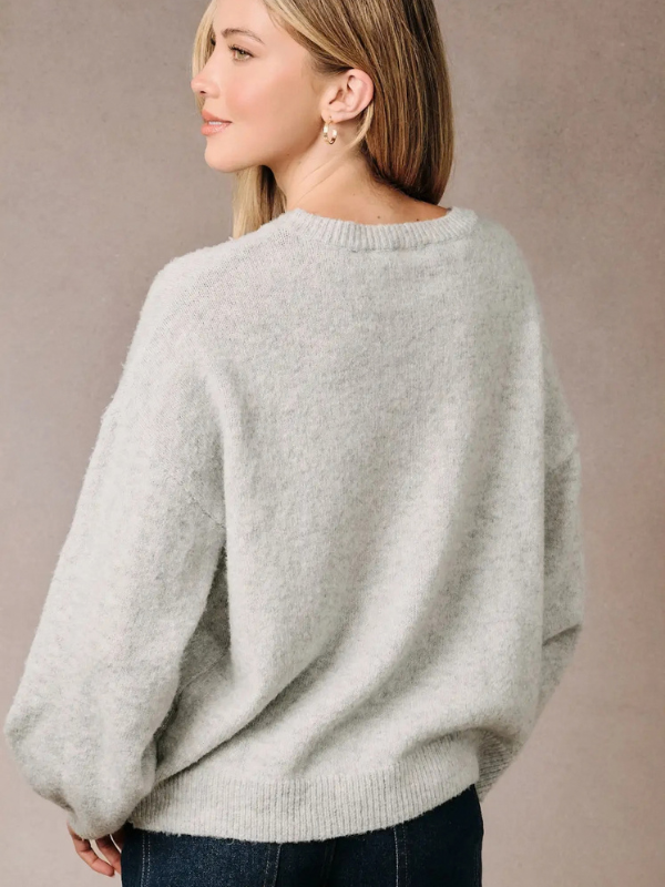 Heather Grey Floral Embroidered Sweater - Themasonboutique