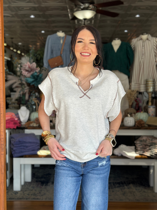 Heather Grey Textured Terry Stitch Top - Themasonboutique