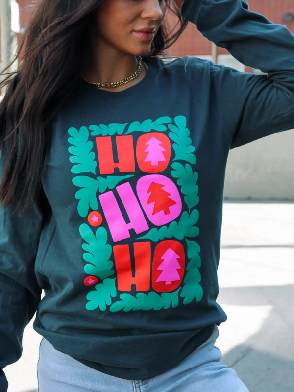 HO HO HO Teal LS Tee