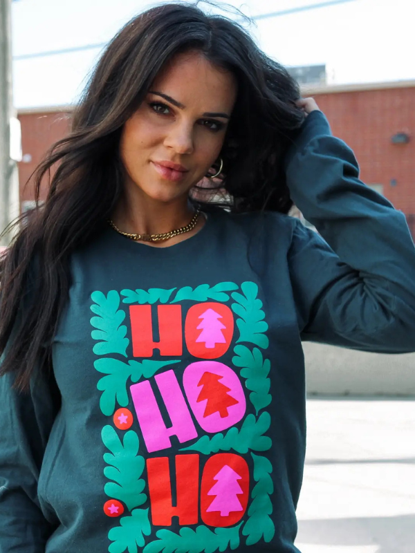 HO HO HO Teal LS Tee