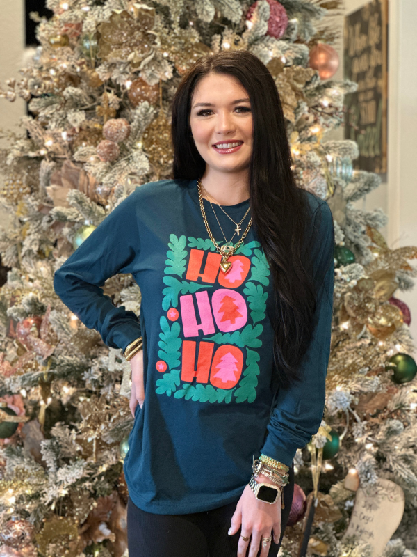 HO HO HO Teal LS Tee