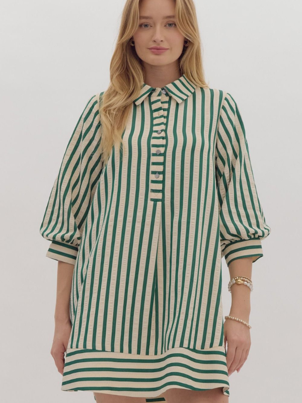 Kelly Green & Cream Striped Mini Dress - Themasonboutique