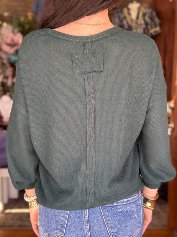 Hunter Green Half Button Knit Top - Themasonboutique