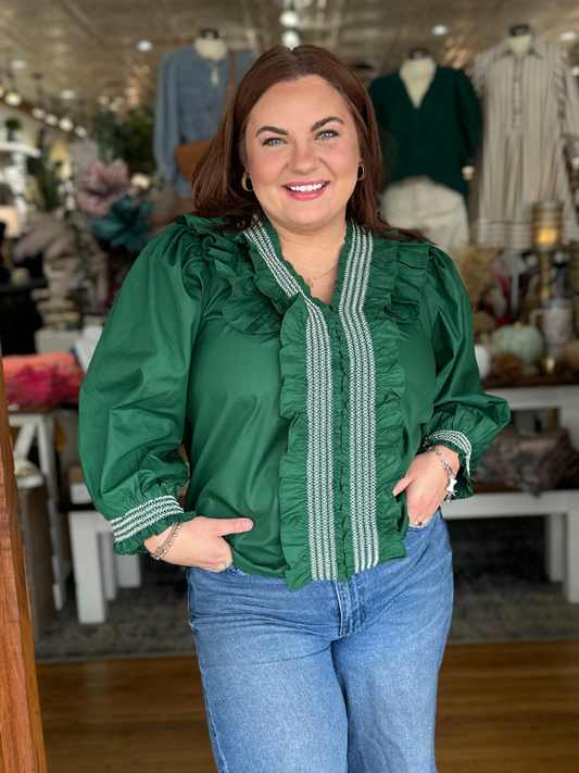 Hunter Green Ruffle Top