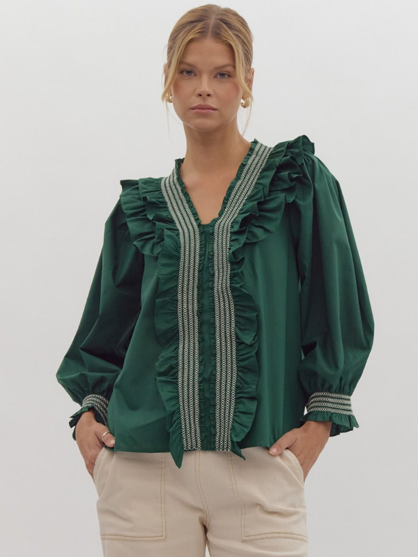 Hunter Green Ruffle Top - Themasonboutique