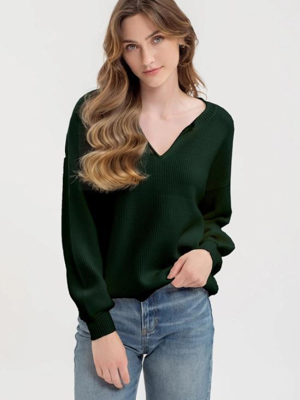 Hunter Green Split Neck Sweater - Themasonboutique