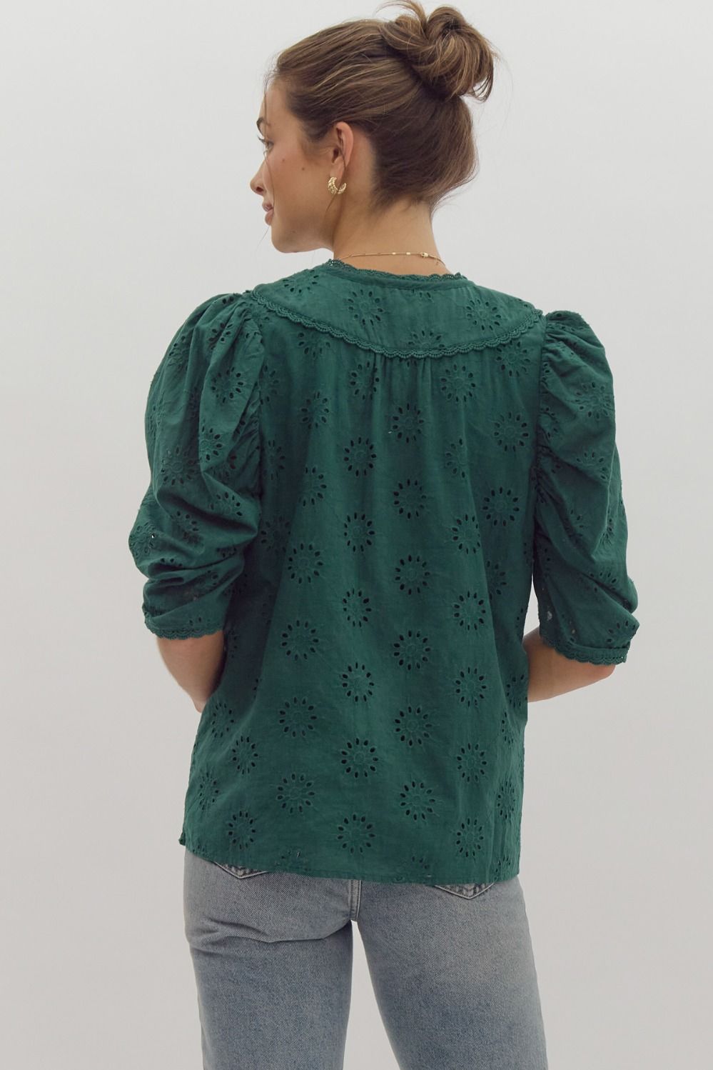 Hunter Green Eyelet Top - Themasonboutique