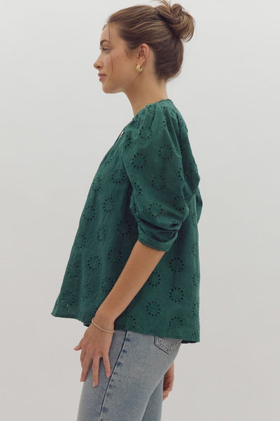 Hunter Green Eyelet Top - Themasonboutique