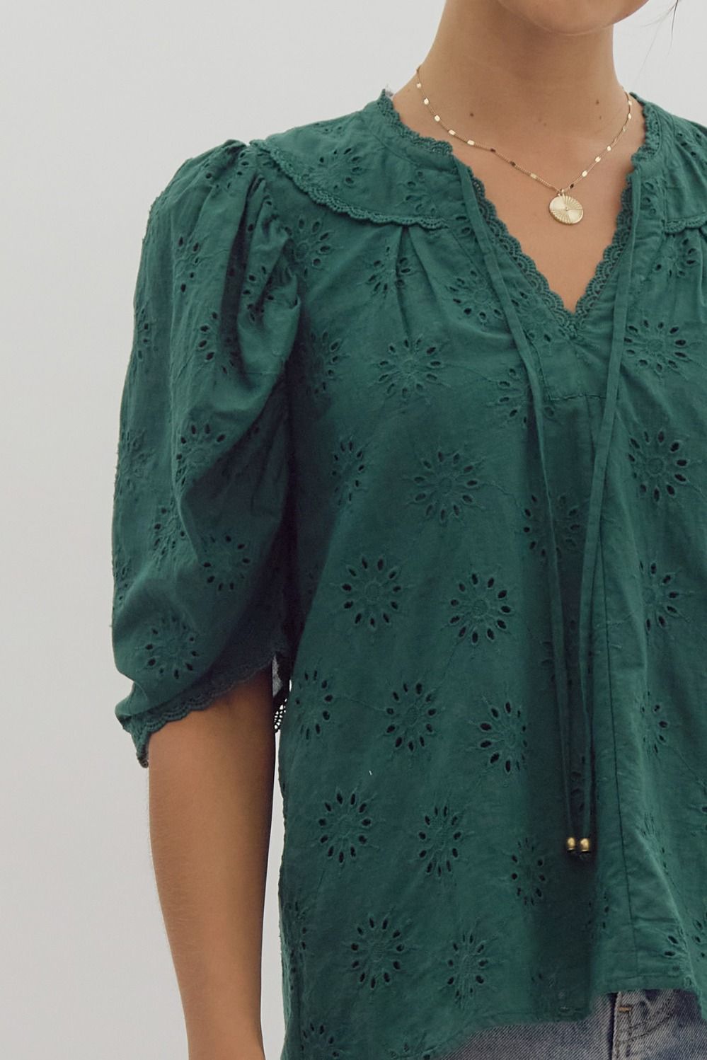 Hunter Green Eyelet Top - Themasonboutique