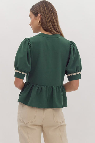 Hunter Green Rik Rak Peplum Top - Themasonboutique