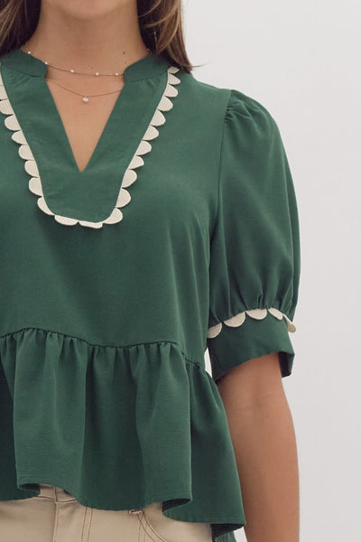 Hunter Green Rik Rak Peplum Top - Themasonboutique