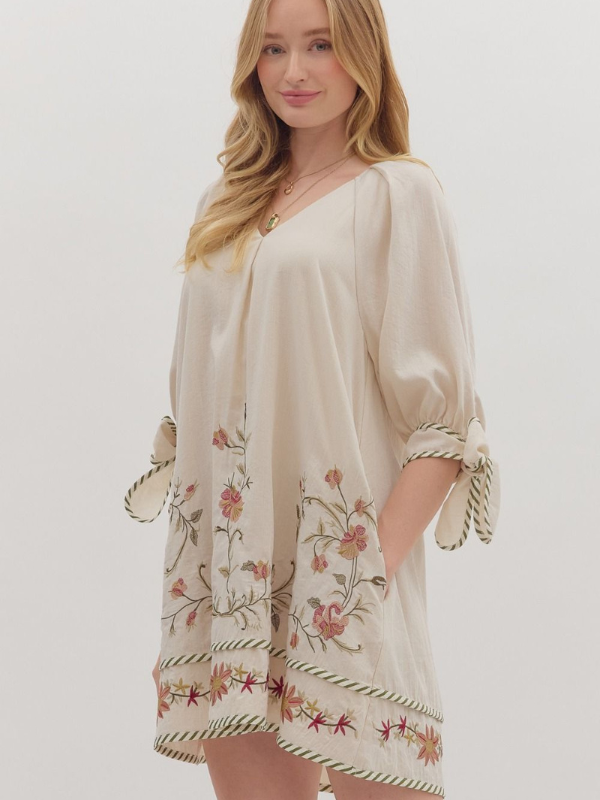 Ivory Linen Embroidered Dress