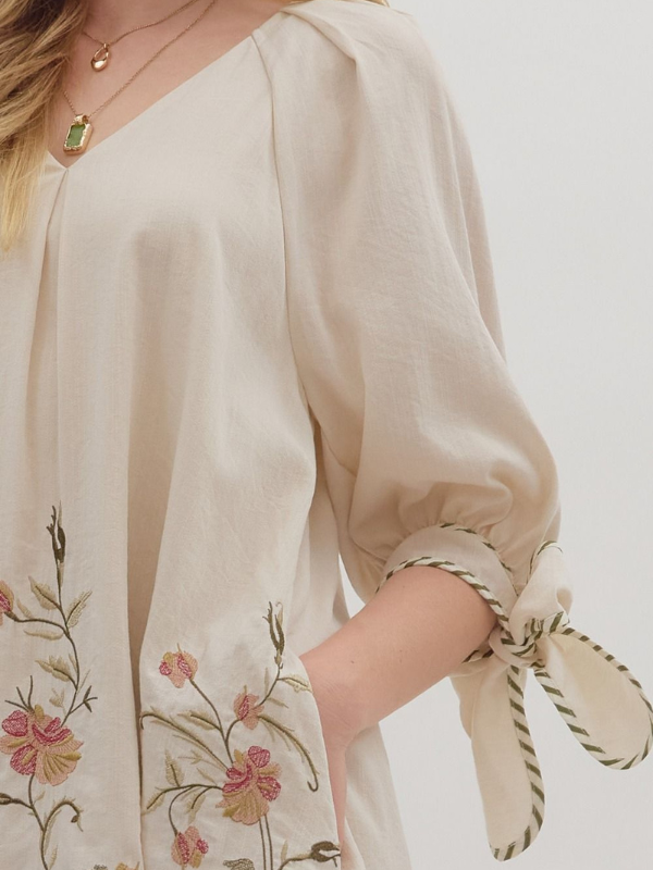 Ivory Linen Embroidered Dress
