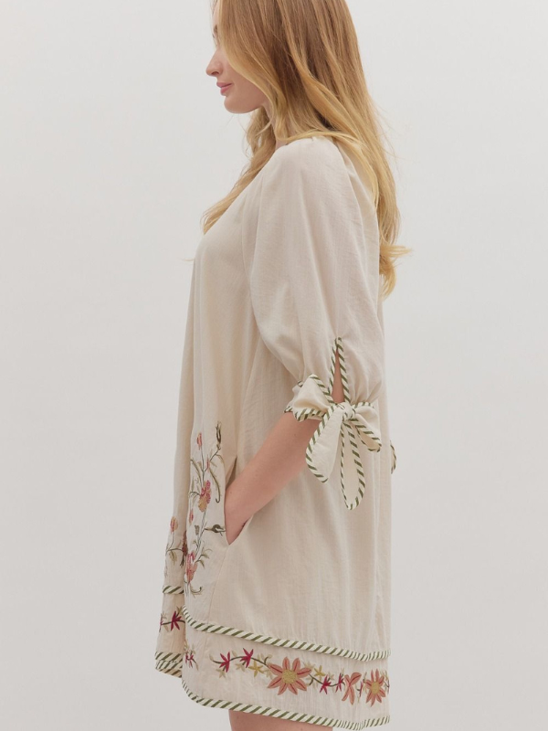 Ivory Linen Embroidered Dress