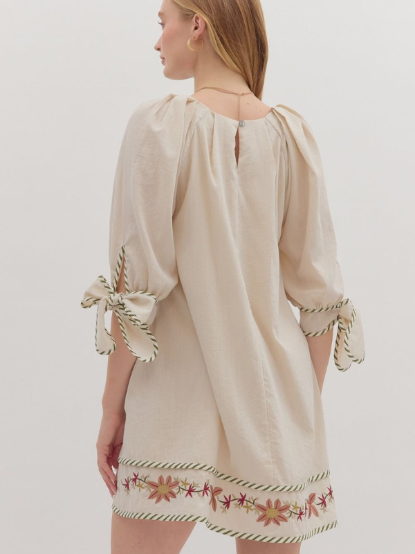 Ivory Linen Embroidered Dress