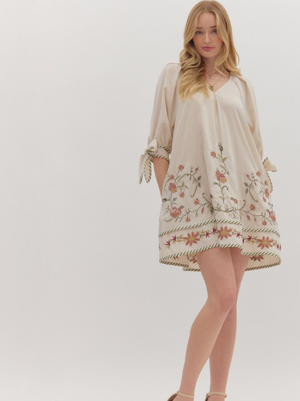 Ivory Linen Embroidered Dress