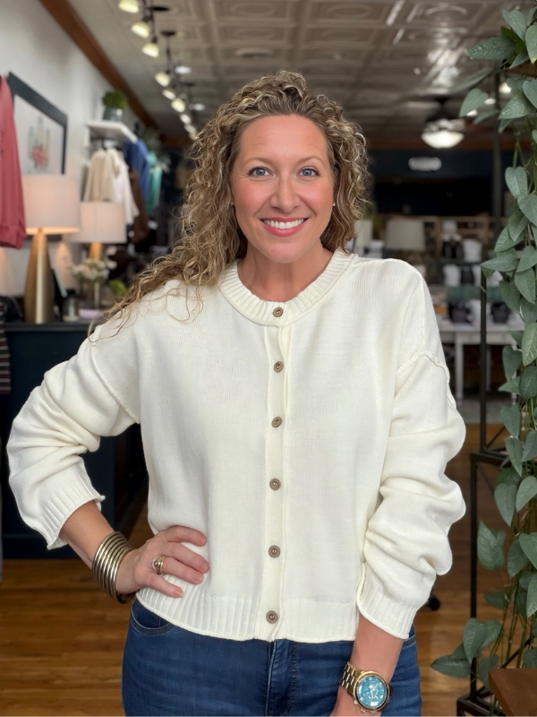 Ivory Raw Edge Long Sleeve Cardigan Top