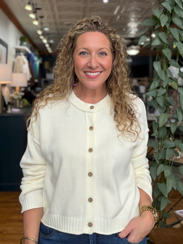 Ivory Raw Edge Long Sleeve Cardigan Top
