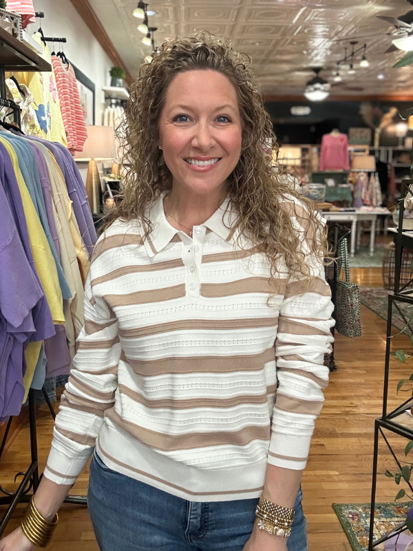 Ivory + Taupe Briana Sweater - Themasonboutique