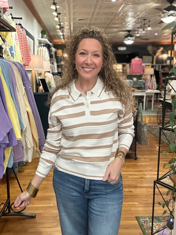 Ivory + Taupe Briana Sweater - Themasonboutique