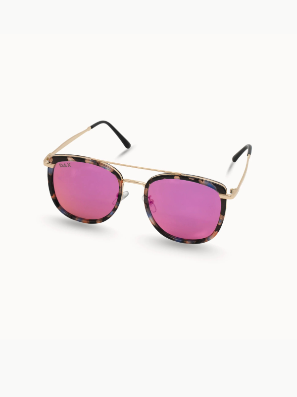 tortoise and gold sunglasses with hot pink lenses 