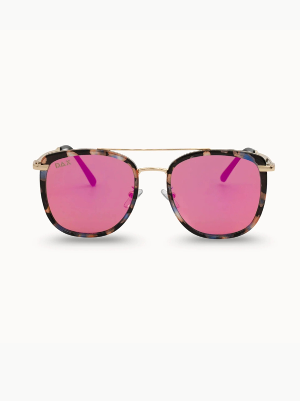 tortoise and gold sunglasses with hot pink lenses 