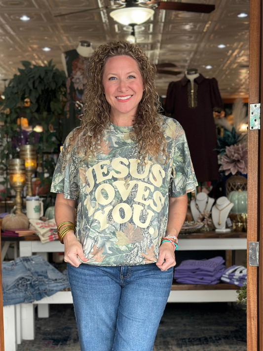 Jesus Loves You - Oversized Camo Tee