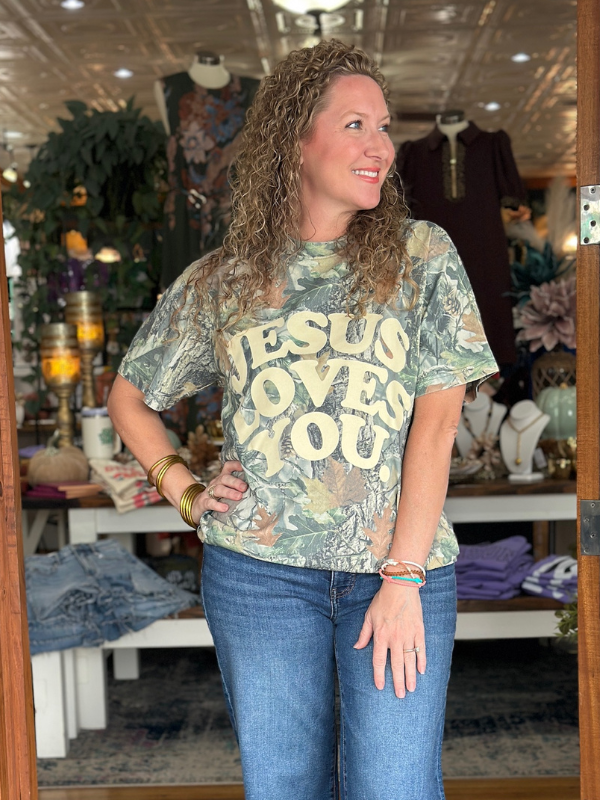 Jesus Loves You - Oversized Camo Tee