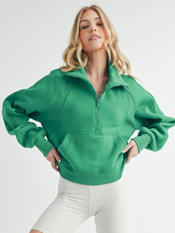 Kelly Green Funnel Neck Half Zip Sweatshirt