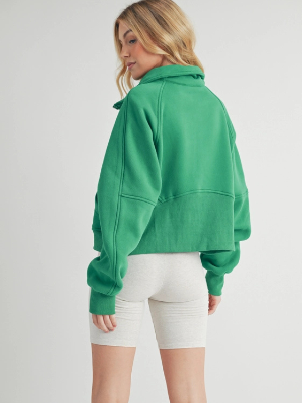 Kelly Green Funnel Neck Half Zip Sweatshirt