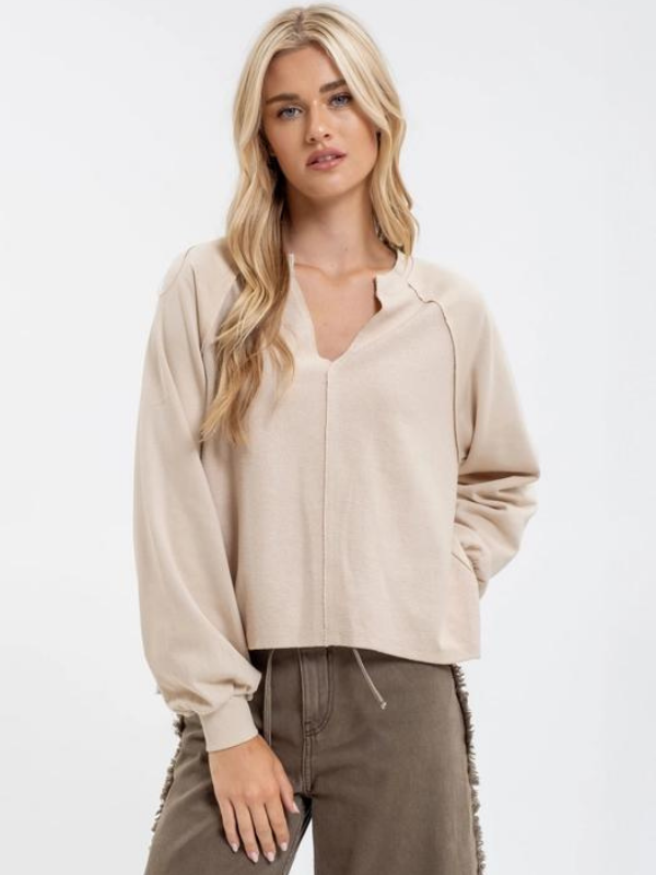 Sand Exposed Seam Knit Top - Themasonboutique