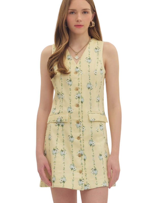 Lemon Floral Button Mini Dress - Themasonboutique