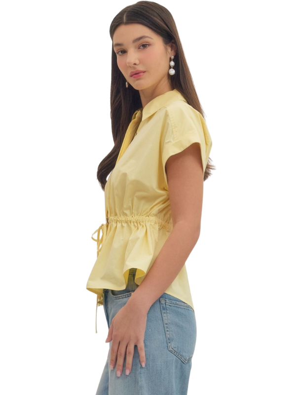 Lemon Yellow Peplum Collared Top - Themasonboutique