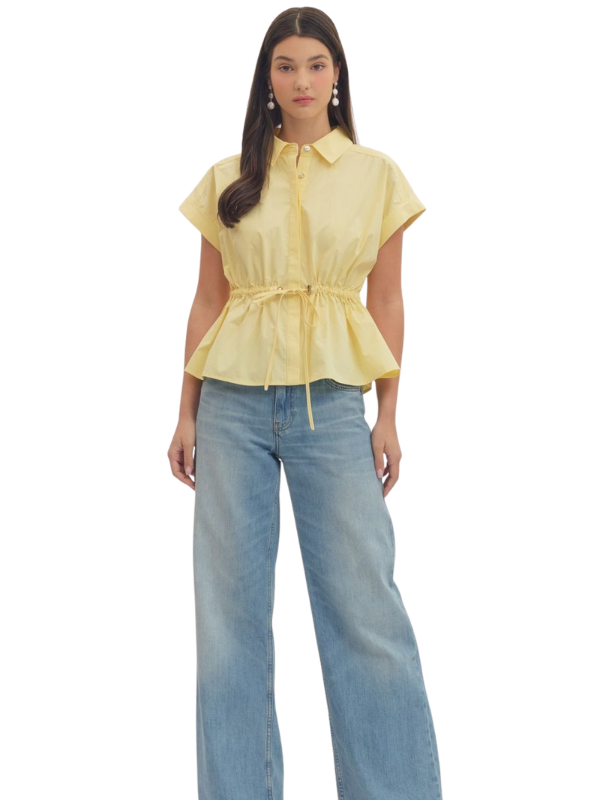 Lemon Yellow Peplum Collared Top - Themasonboutique